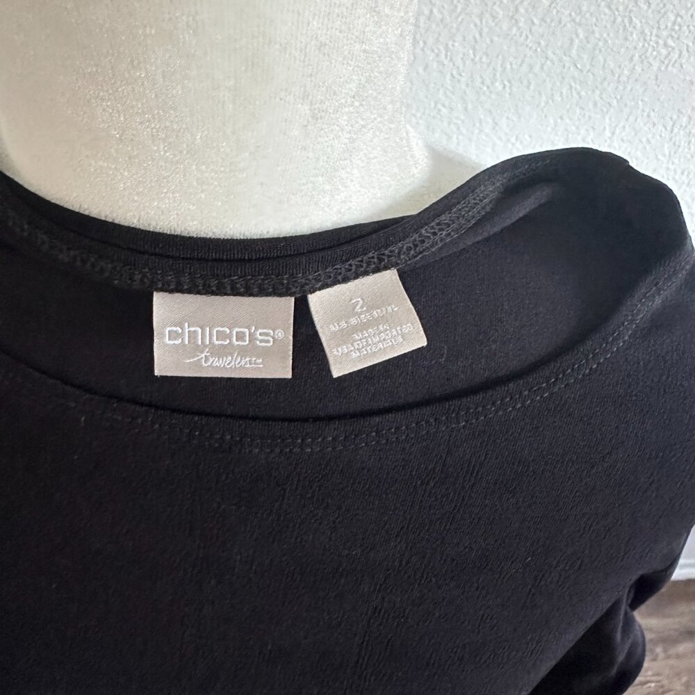 Chico’s Travelers Black Tunic Top with Zipper Detail Size 2 (12/14) - Picture 6 of 7